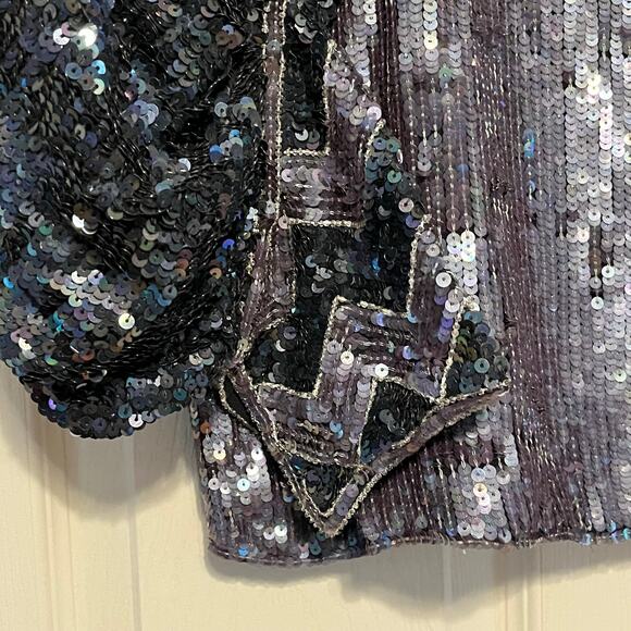 Vintage Judith Ann Creations Silk Sequin Top Large Art Deco Party Glam 80s Retro - Picture 6 of 12